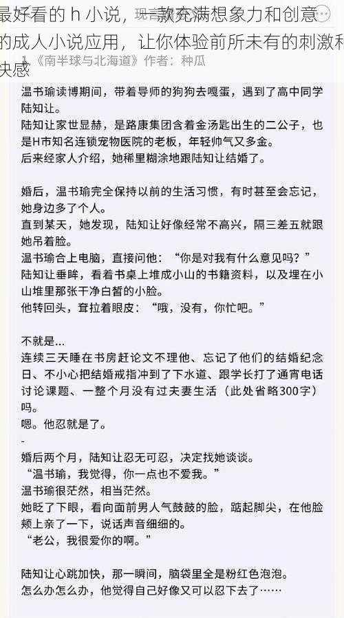 最好看的 h 小说，一款充满想象力和创意的成人小说应用，让你体验前所未有的刺激和快感