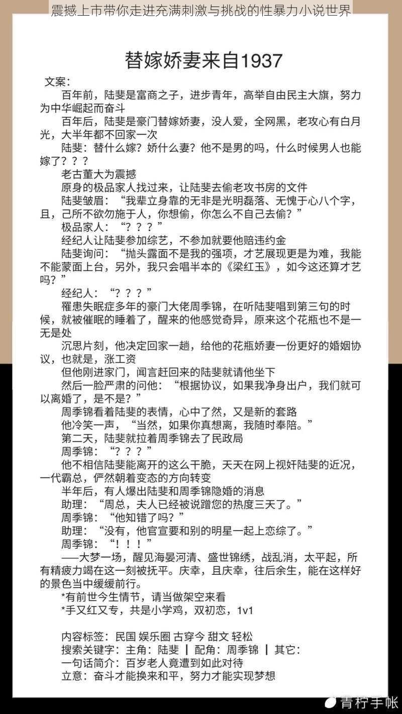 震撼上市带你走进充满刺激与挑战的性暴力小说世界