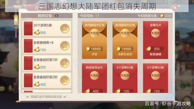 三国志幻想大陆军团红包消失周期