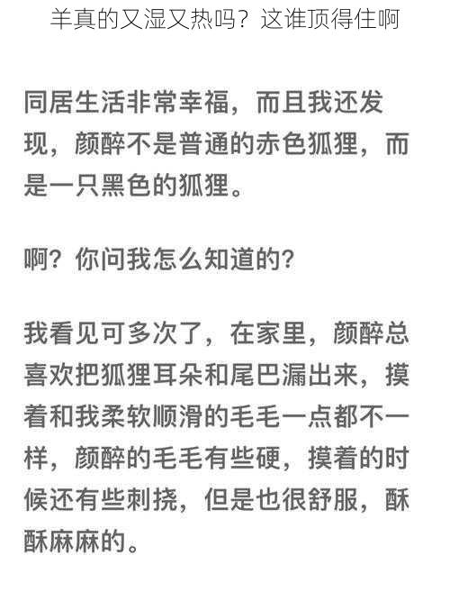 羊真的又湿又热吗？这谁顶得住啊