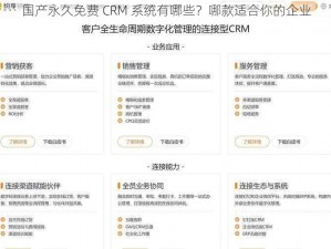 国产永久免费 CRM 系统有哪些？哪款适合你的企业