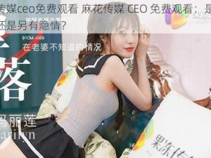 麻花传媒ceo免费观看 麻花传媒 CEO 免费观看：是低俗擦边还是另有隐情？