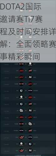 DOTA2国际邀请赛Ti7赛程及时间安排详解：全面领略赛事精彩瞬间