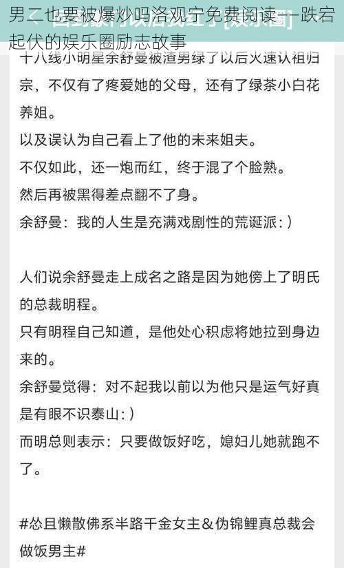 男二也要被爆炒吗洛观宁免费阅读——跌宕起伏的娱乐圈励志故事