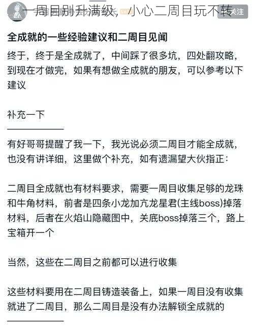 一周目别升满级，小心二周目玩不转