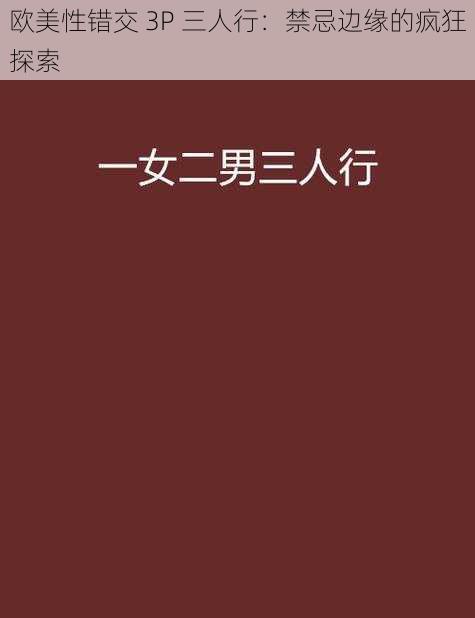 欧美性错交 3P 三人行：禁忌边缘的疯狂探索