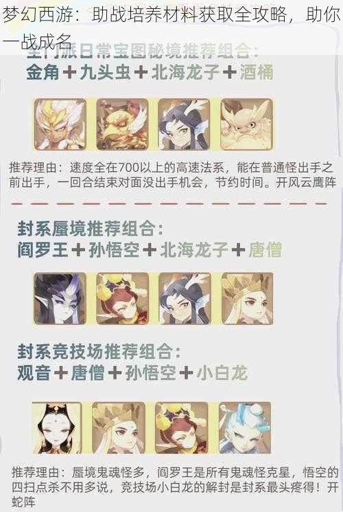 梦幻西游：助战培养材料获取全攻略，助你一战成名