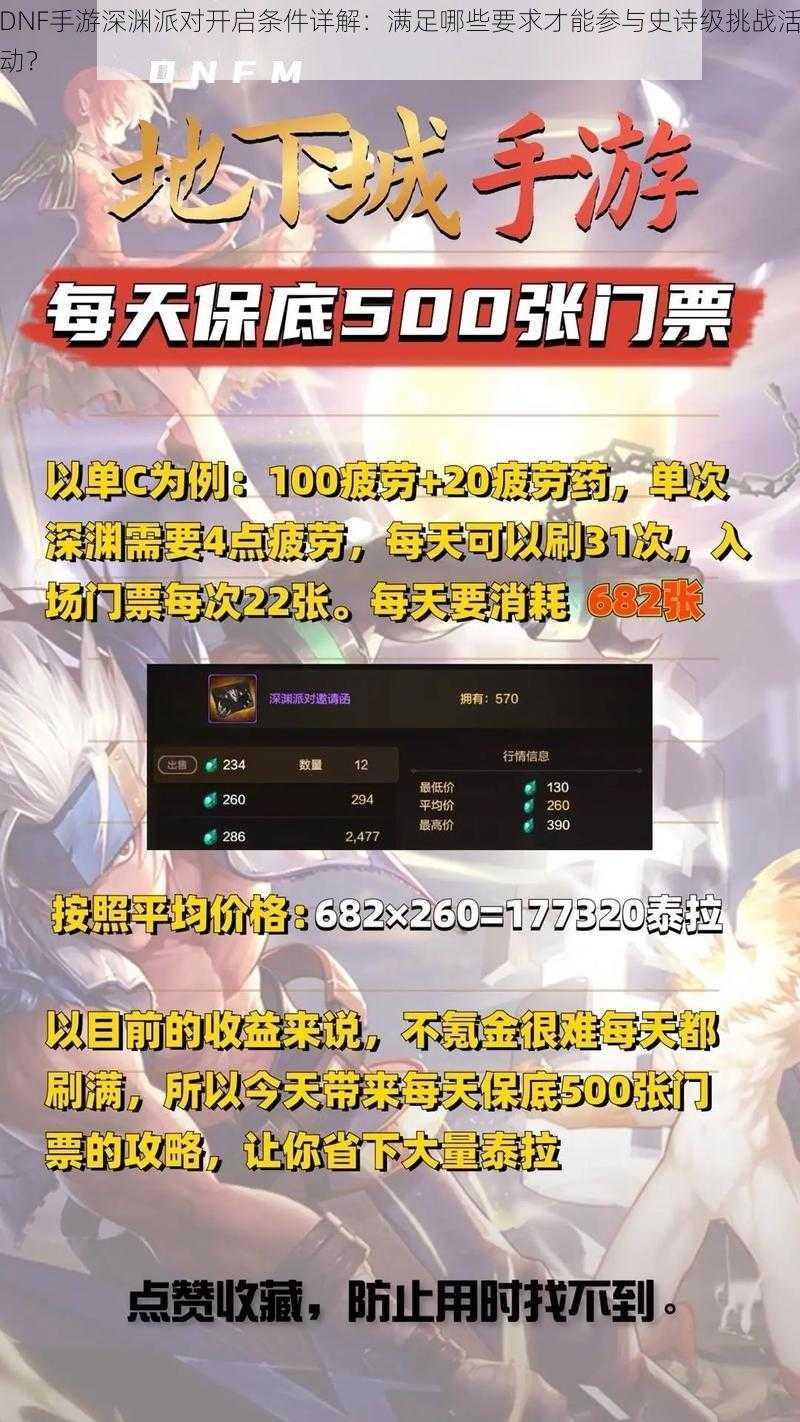 DNF手游深渊派对开启条件详解：满足哪些要求才能参与史诗级挑战活动？