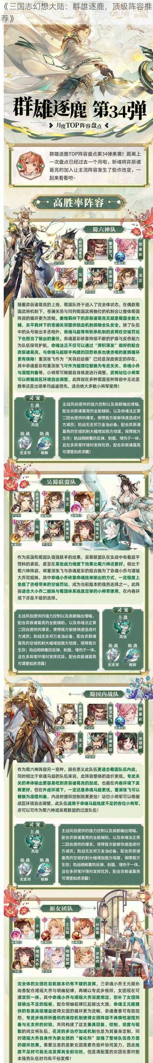 《三国志幻想大陆：群雄逐鹿，顶级阵容推荐》