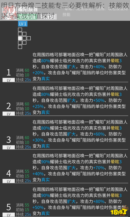 明日方舟煌二技能专三必要性解析：技能效果与实战价值探讨