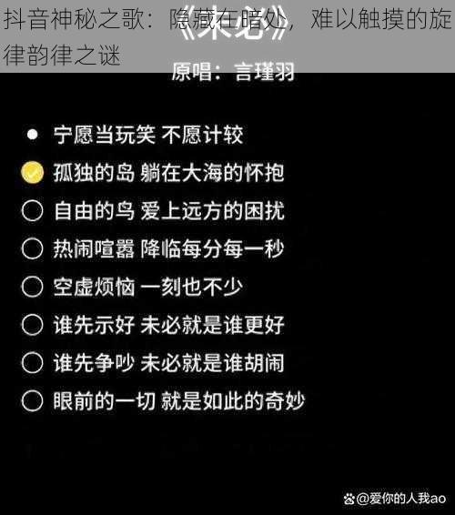抖音神秘之歌：隐藏在暗处，难以触摸的旋律韵律之谜