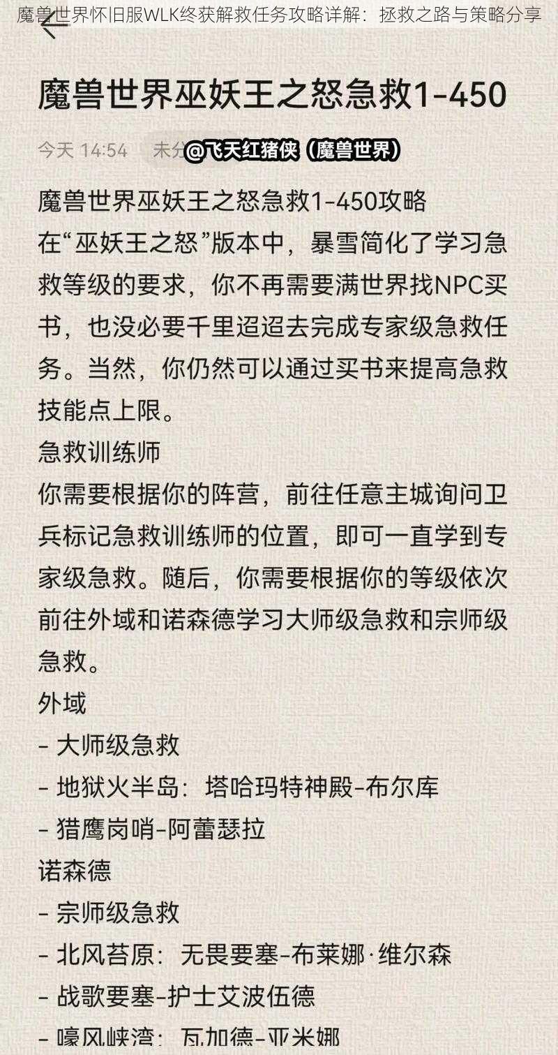 魔兽世界怀旧服WLK终获解救任务攻略详解：拯救之路与策略分享