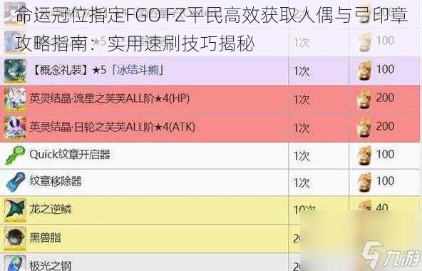 命运冠位指定FGO FZ平民高效获取人偶与弓印章攻略指南：实用速刷技巧揭秘