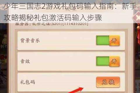 少年三国志2游戏礼包码输入指南：新手攻略揭秘礼包激活码输入步骤