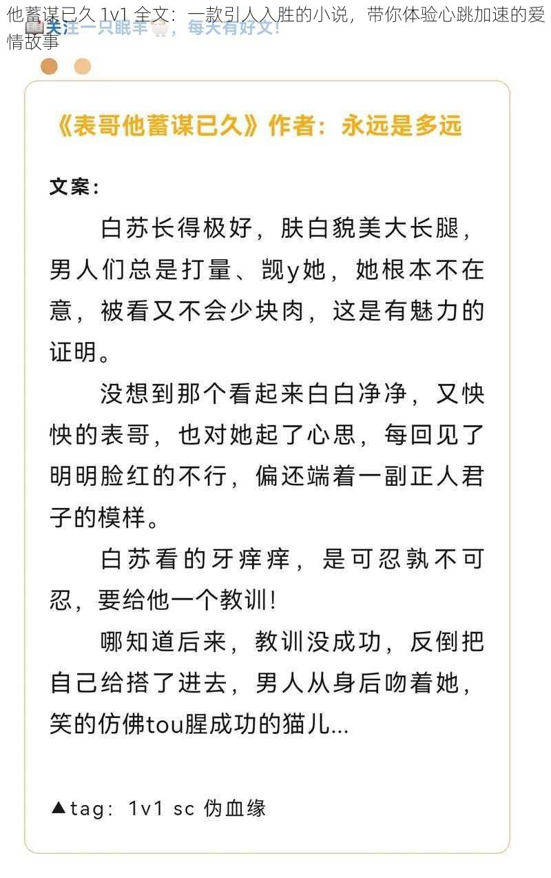 他蓄谋已久 1v1 全文：一款引人入胜的小说，带你体验心跳加速的爱情故事