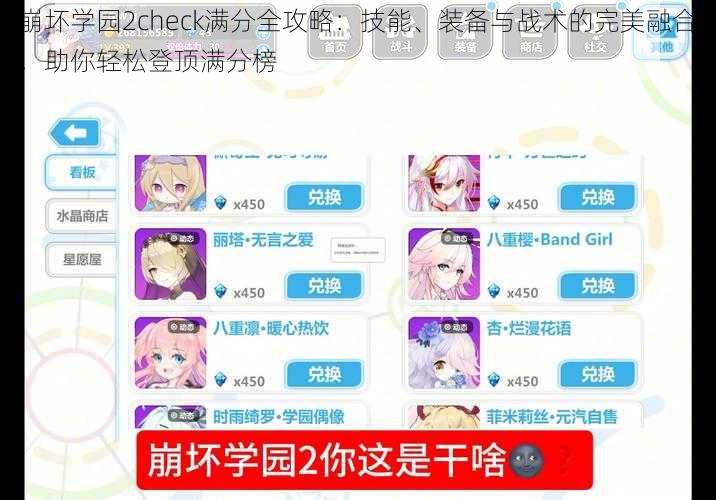 崩坏学园2check满分全攻略：技能、装备与战术的完美融合，助你轻松登顶满分榜