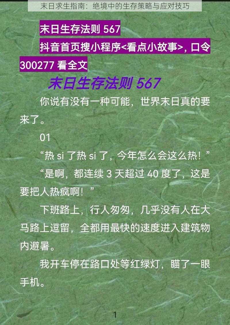 末日求生指南：绝境中的生存策略与应对技巧