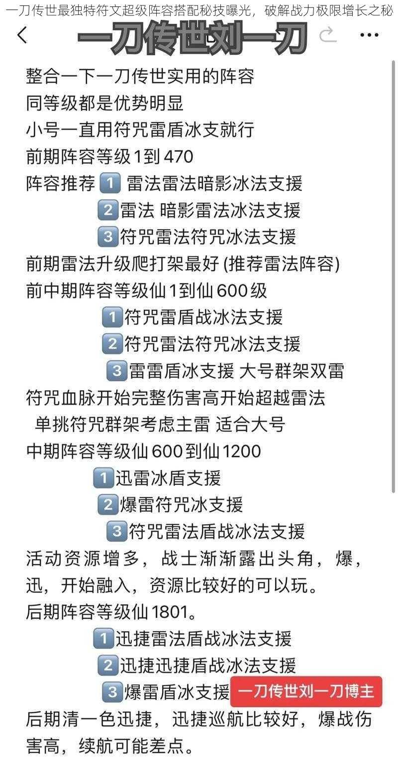 一刀传世最独特符文超级阵容搭配秘技曝光，破解战力极限增长之秘