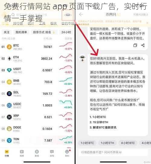 免费行情网站 app 页面下载广告，实时行情一手掌握