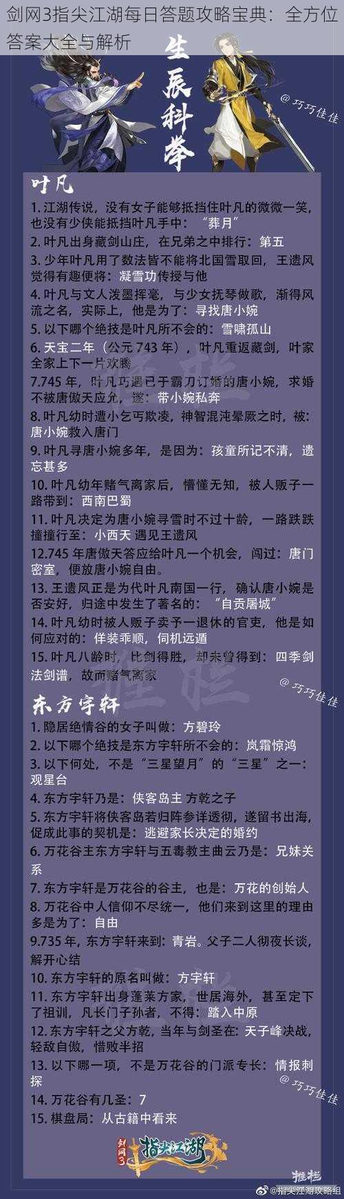 剑网3指尖江湖每日答题攻略宝典：全方位答案大全与解析