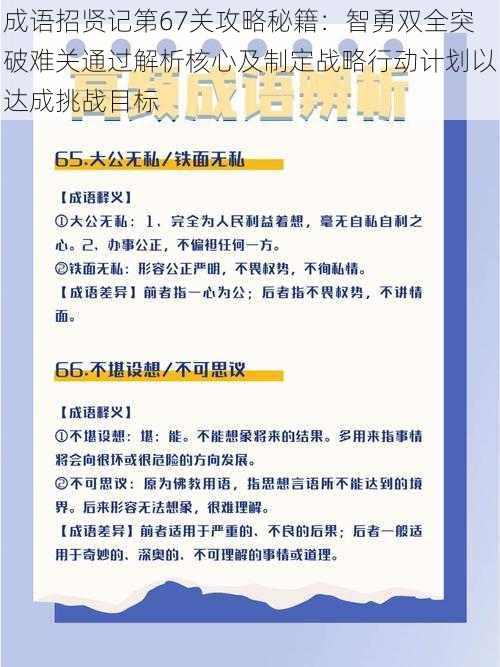 成语招贤记第67关攻略秘籍：智勇双全突破难关通过解析核心及制定战略行动计划以达成挑战目标