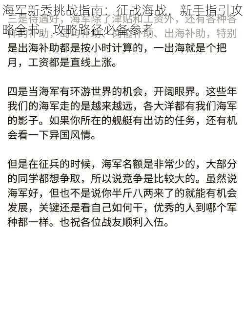 海军新秀挑战指南：征战海战，新手指引攻略全书，攻略路径必备参考