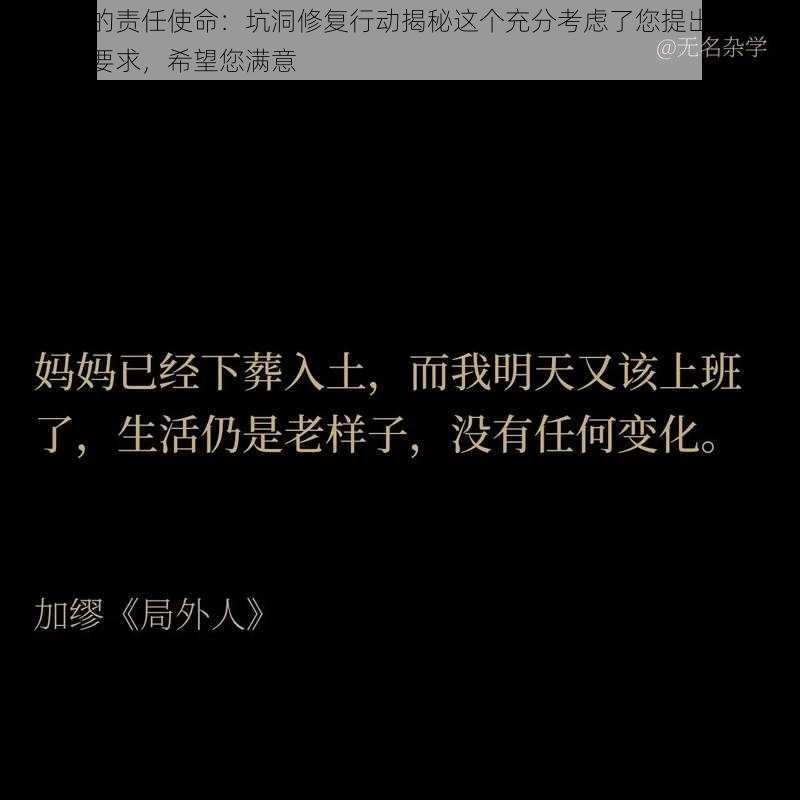 逃脱者的责任使命：坑洞修复行动揭秘这个充分考虑了您提出的中心思想和要求，希望您满意