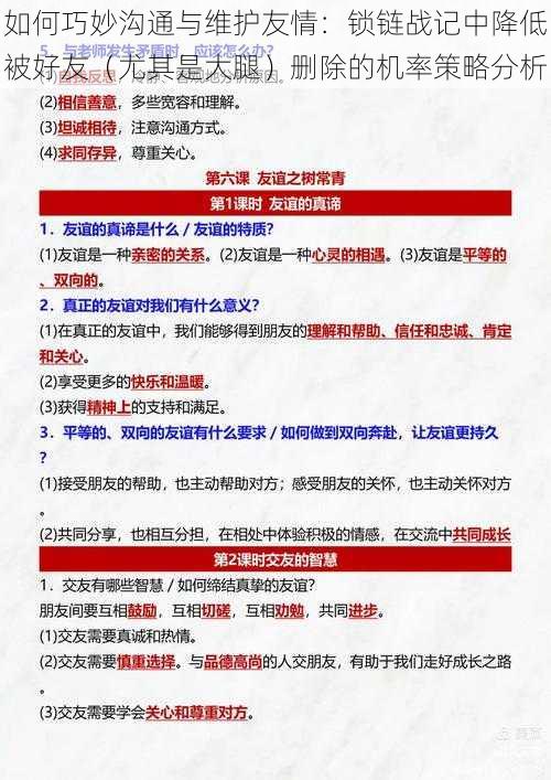 如何巧妙沟通与维护友情：锁链战记中降低被好友（尤其是大腿）删除的机率策略分析