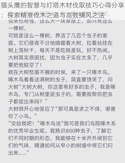 猫头鹰的智慧与灯塔木材伐取技巧心得分享：探索精准伐木之道与高效捕风之法