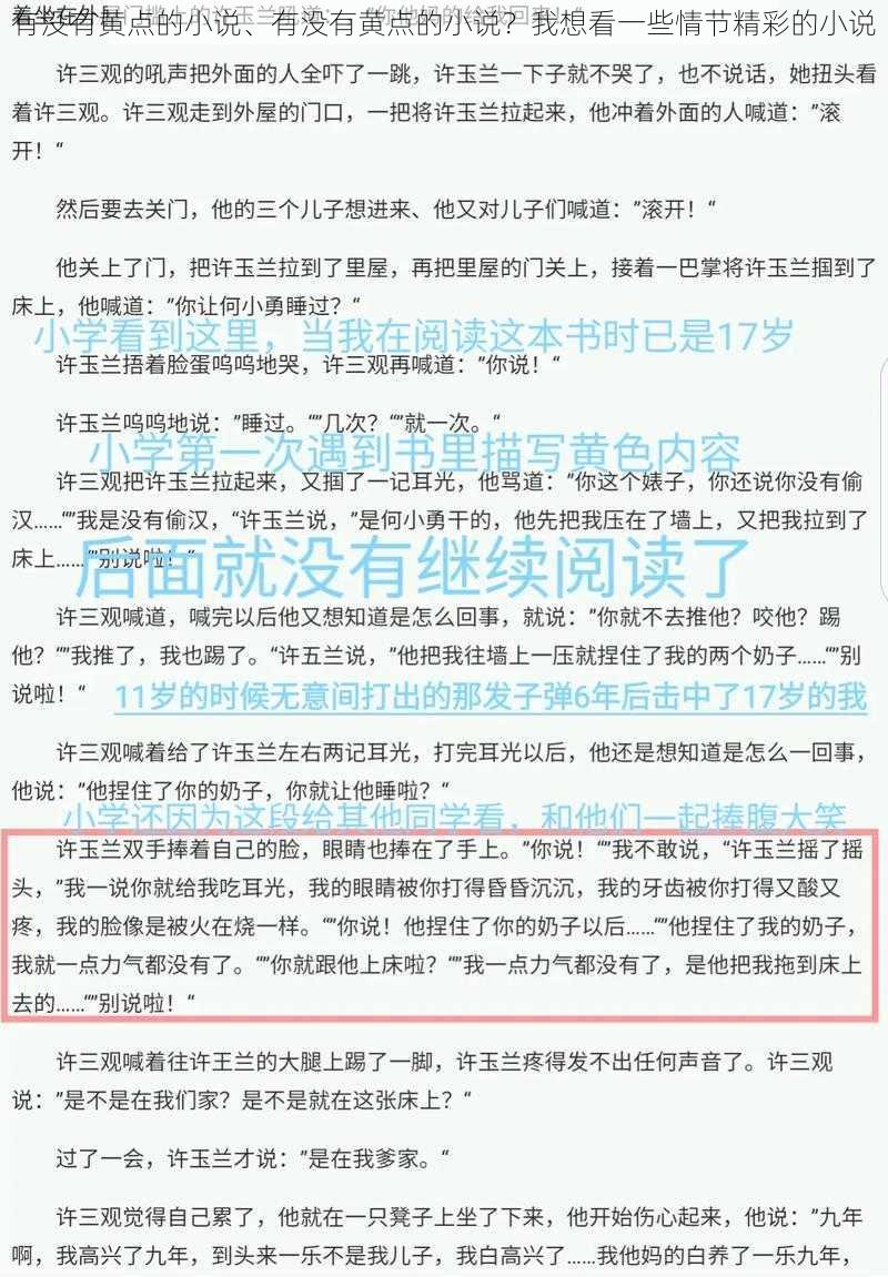 有没有黄点的小说、有没有黄点的小说？我想看一些情节精彩的小说