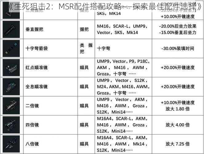 《生死狙击2：MSR配件搭配攻略——探索最佳配件选择》