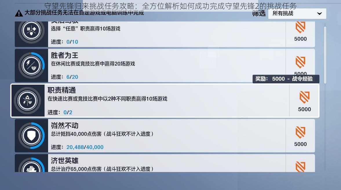 守望先锋归来挑战任务攻略：全方位解析如何成功完成守望先锋2的挑战任务